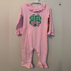 Stitchy Fish Pink Striped St.Paddys Day Romper